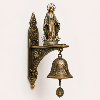 ✨ Our Lady of Grace Bronze Miraculous Medal Wall Bell | 🙏Catholic Religious Home & Garden Decor"