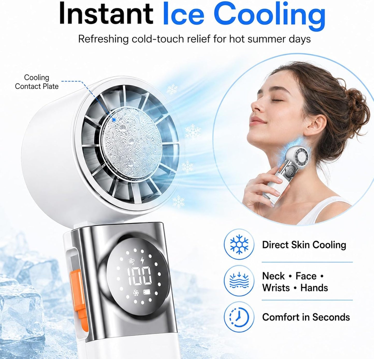 ❄️ 3-in-1 Foldable Ice Cooling Handheld Fan | Portable Fan with Built-in 3600mAh Power Bank