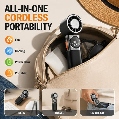 ❄️ 3-in-1 Foldable Ice Cooling Handheld Fan | Portable Fan with Built-in 3600mAh Power Bank