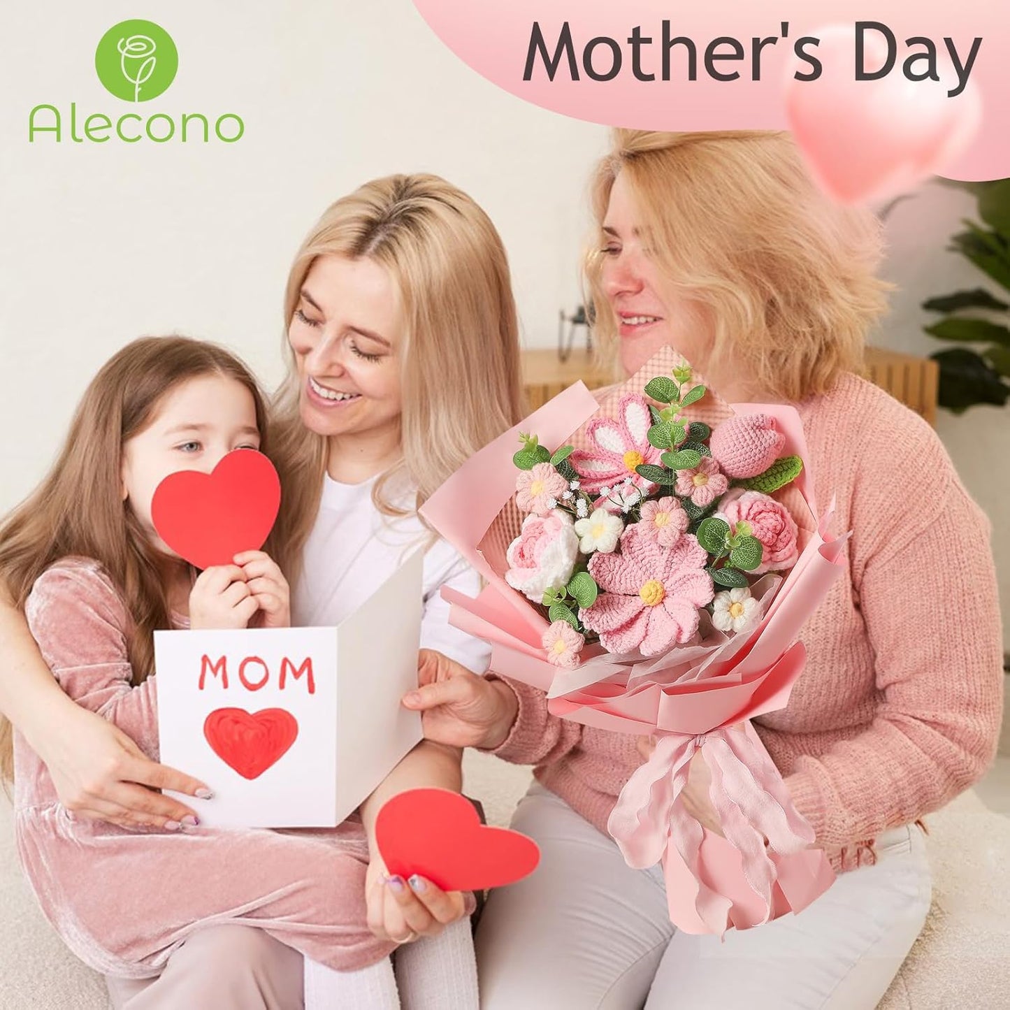 Mother’s Day Gift🌺 Pink Crochet Lily Rose Tulip Bouquet