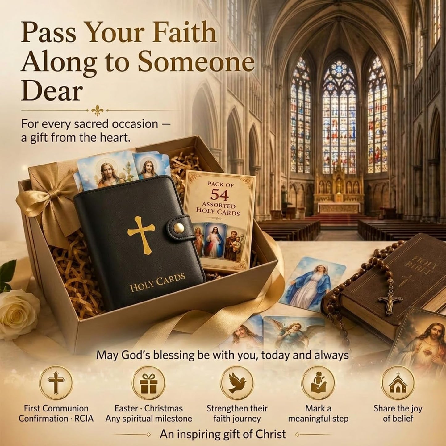 🔥Day Sale 50% OFF🔥Catholic Genuine Prayer Card Holder with 54 Holy Cards- Keep Your Prayers Close💙