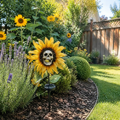 🌻 Solar Sunflower Skull Stake Light - Illuminate Your Halloween with Spooky Charm!