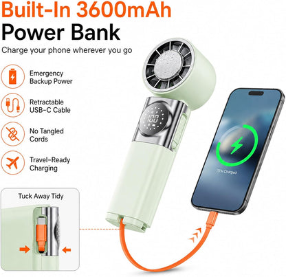 ❄️ 3-in-1 Foldable Ice Cooling Handheld Fan | Portable Fan with Built-in 3600mAh Power Bank