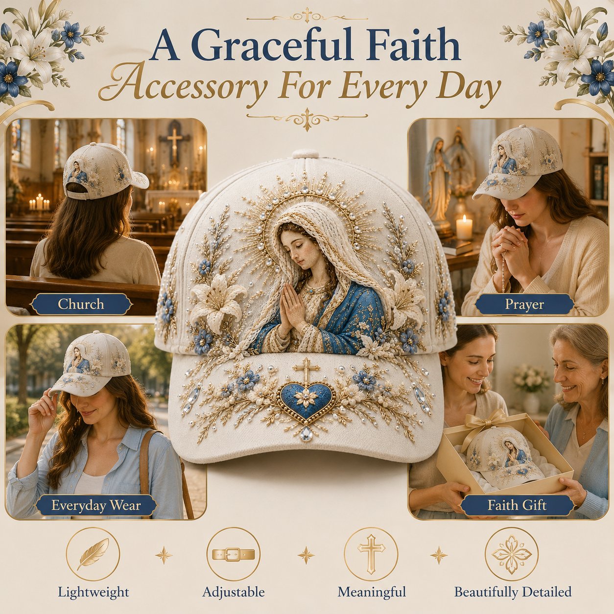 🔥 HOT SALE 49% OFF - ❤️ Sacred Faith Embroidered Baseball Cap | 3D Raised Christian Design, Unisex Comfortable Adjustable Hat for Church, Outdoor Walks & Daily Wear ✝️✨