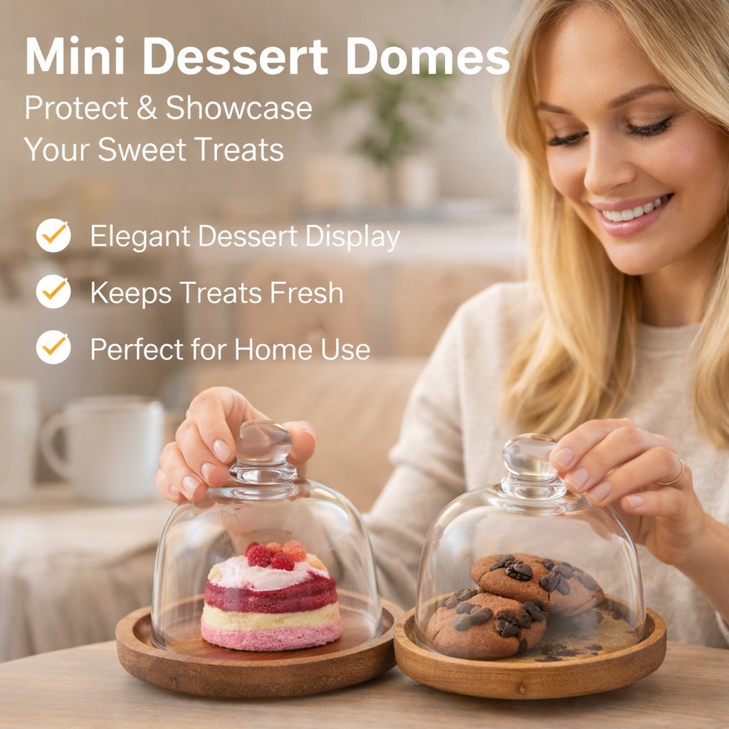 🍰 Mini Glass Dessert Dome with Wooden Base