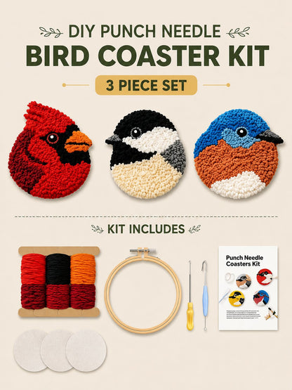 🧵Beginner-Friendly🐦DIY Bird Coasters Punch Needle Kit☕(Quick-Dry, Moisture-Proof & Easy-Clean)