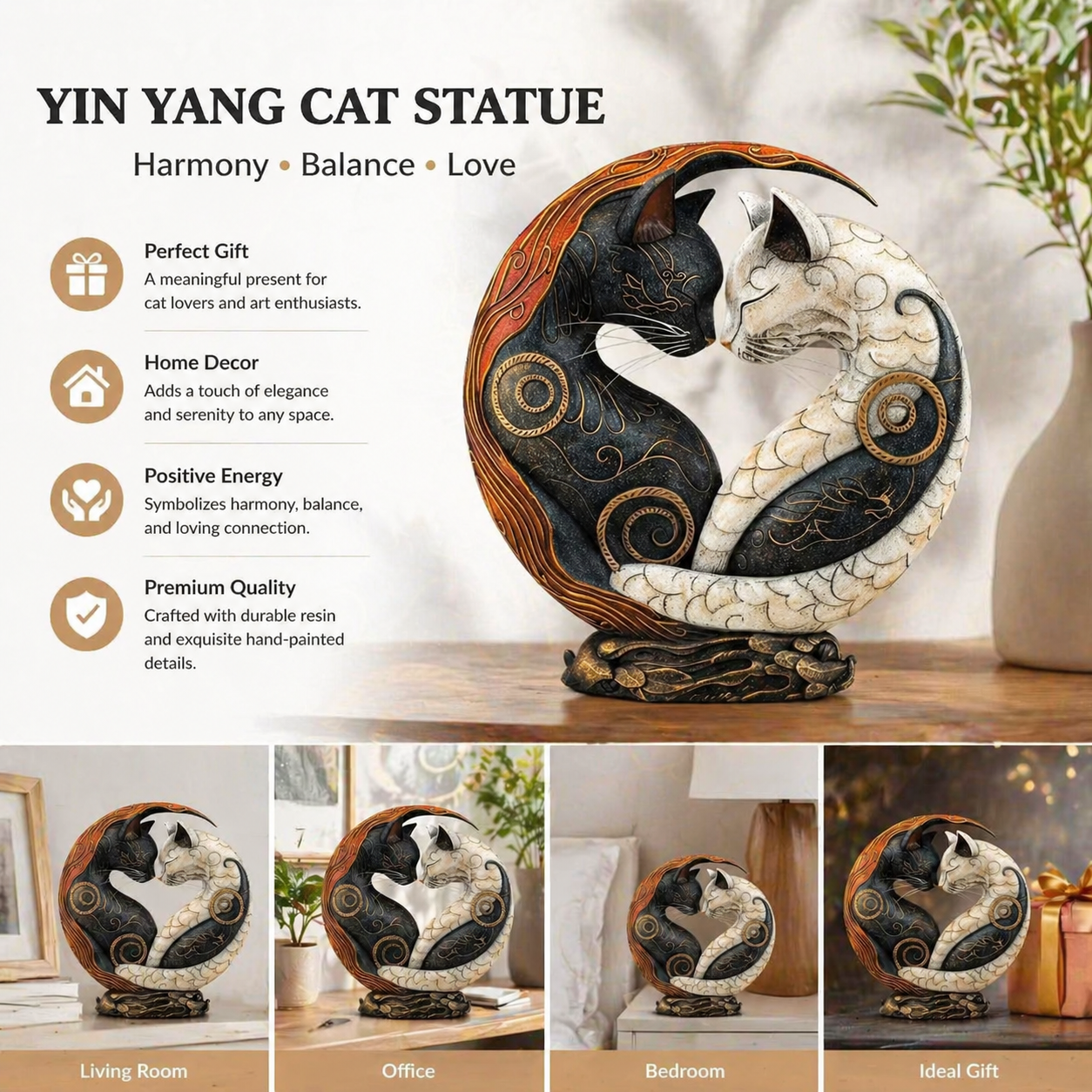 Black and White Cat Yin Yang Art Desk Decor💋