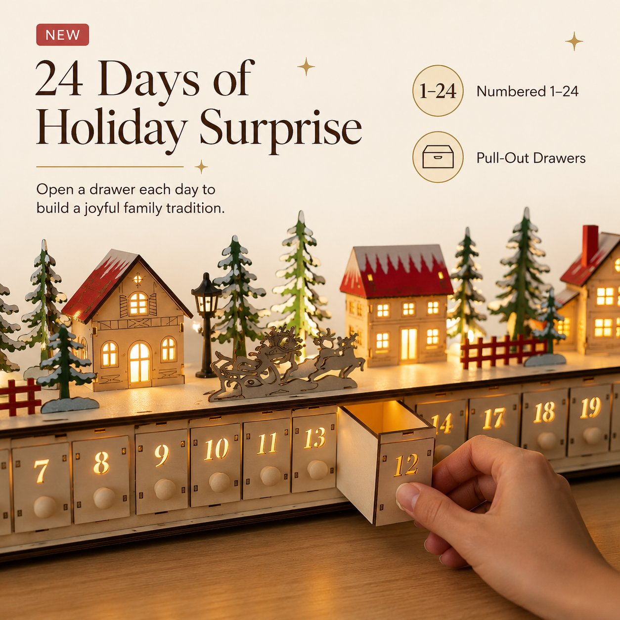 Wooden Village Advent Calendar With Led Glow