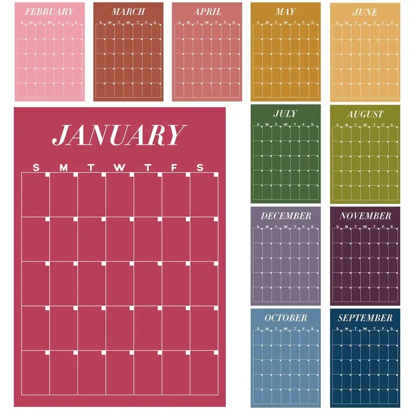 🏫📅Back to School Large Wall Calendar - Dry Erase Undated Weekly 12 Monthly Planner
