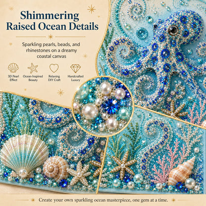 🌊Premium 3D Pearl Ocean Wall Art Kit | Luxury Ocean Theme CanvaAs with Scratch-Resistant Non-Fading Pearl Beads DIY Coastal Decor 🐚✨