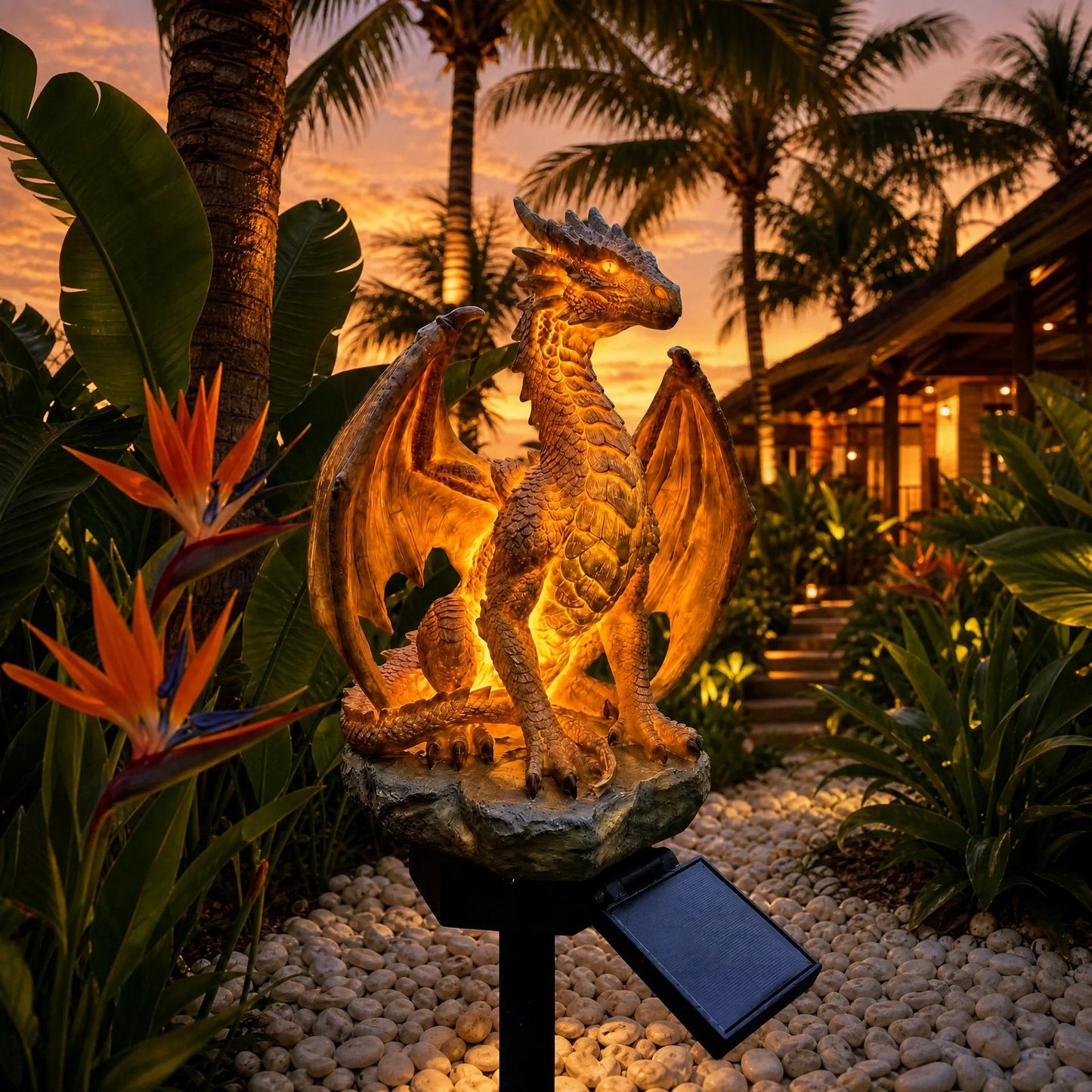 Solar Dragon Garden Statue Light – Golden Ember Fantasy Outdoor Decor