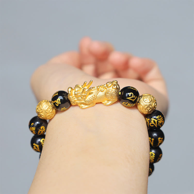 Black Onyx Om Mani Padme Hum Beads Pixiu Bracelet