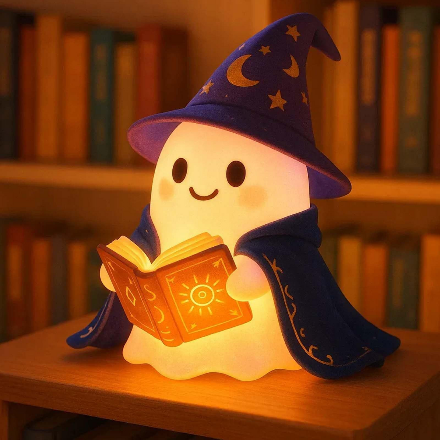 👻Wizard Reading Ghost LED Night Light Resin Cute Desk Lamp Portable Hallowee