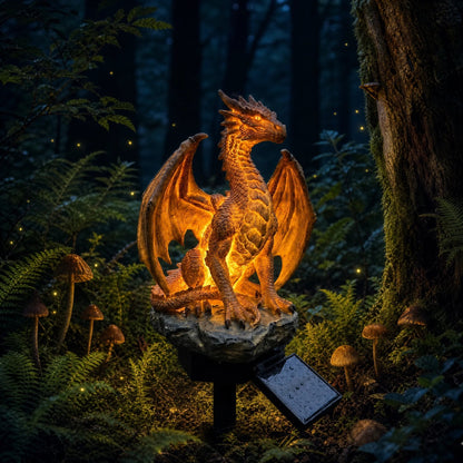 Solar Dragon Garden Statue Light – Golden Ember Fantasy Outdoor Decor