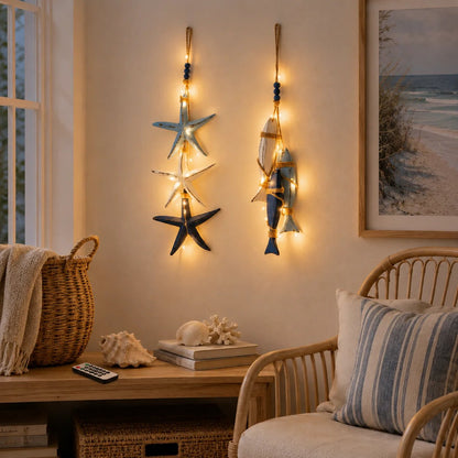 ⭐2026 HOT SALE🐟🌊Lighted Coastal Wooden Starfish & Fish Hanging Decor