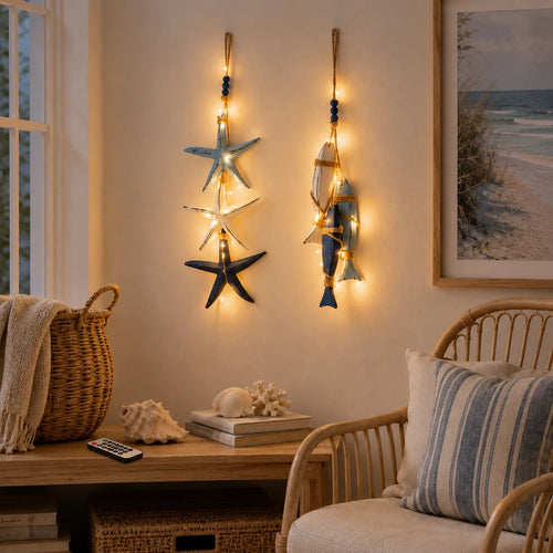 ⭐2026 HOT SALE🐟🌊Lighted Coastal Wooden Starfish & Fish Hanging Decor