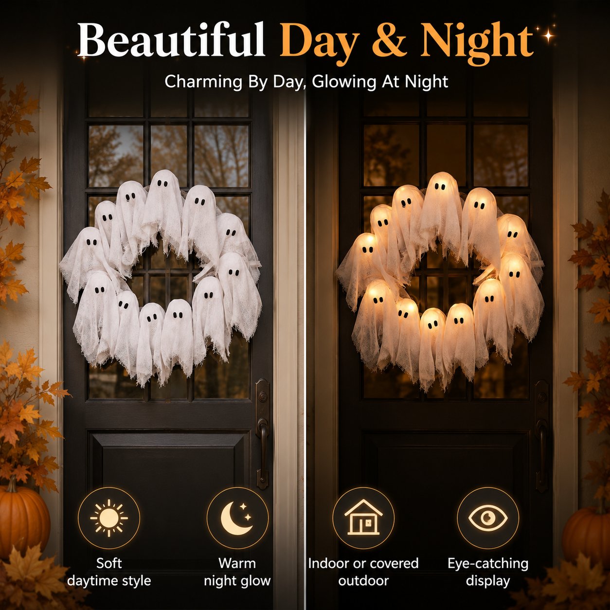 Light-Up Halloween Ghost Wreath