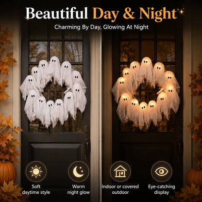 Light-Up Halloween Ghost Wreath