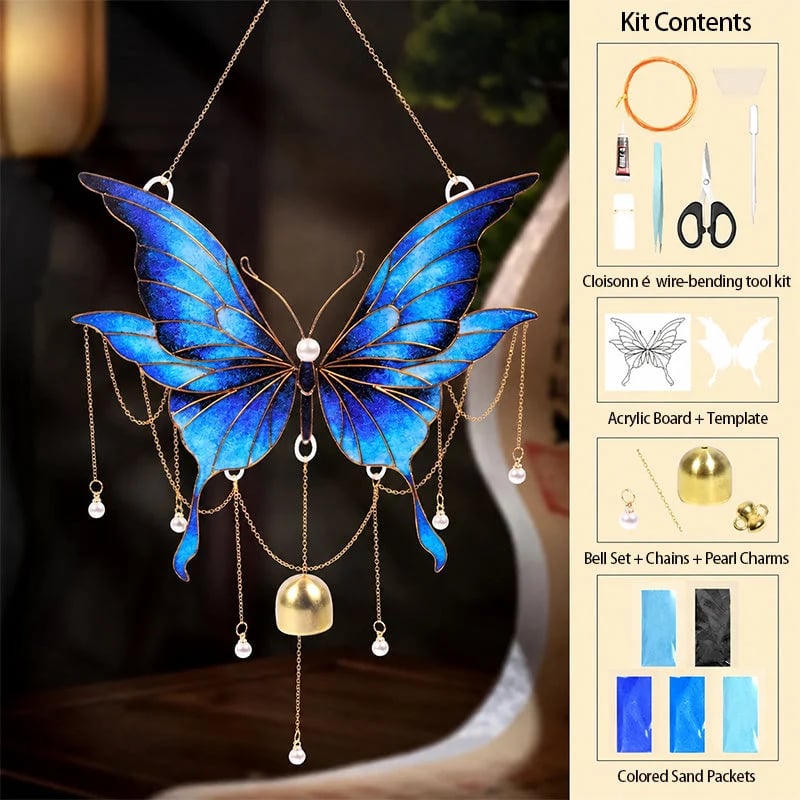 🔥HOT SALE 50% OFF - 🦋DIY Filigree Cloisonne Enamel Butterfly Wind Chime Craft Kit