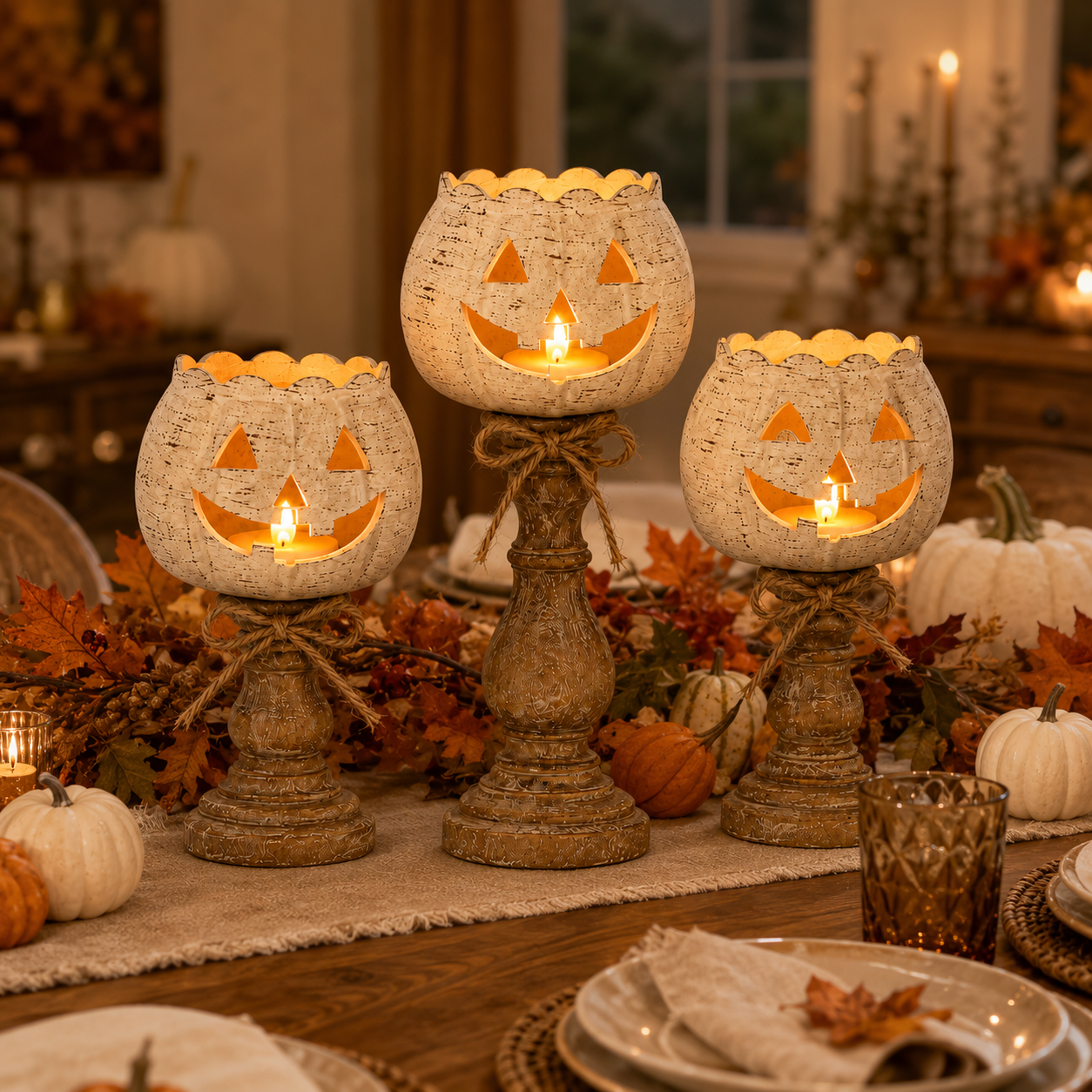 🎃2026 Bestseller✨Rustic White Pumpkin Tealight Candle Holder 🔥