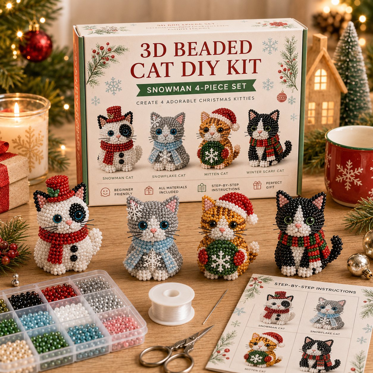 🔥🎁Create Your Own 3D Beaded Christmas Cats | Beginner-Friendly DIY Kit🎁