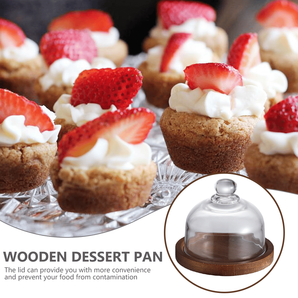 🍰 Mini Glass Dessert Dome with Wooden Base
