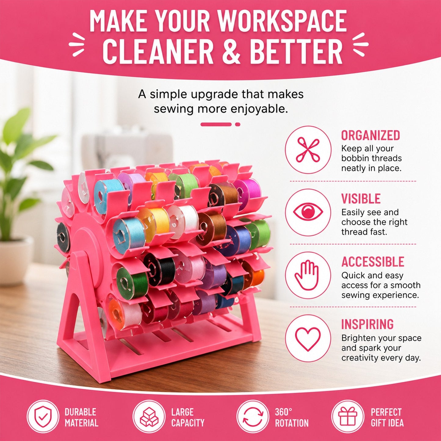 🔥 Last Day 49% OFF - 🧵 Rotating Bobbin Thread Organizer
