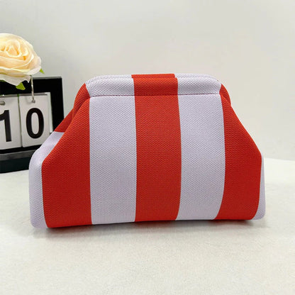 Women's Striped &amp; Diamond Dot Cloud Handbag – Lightweight Clip-Top Crossbody Bag for Everyday Style 👜