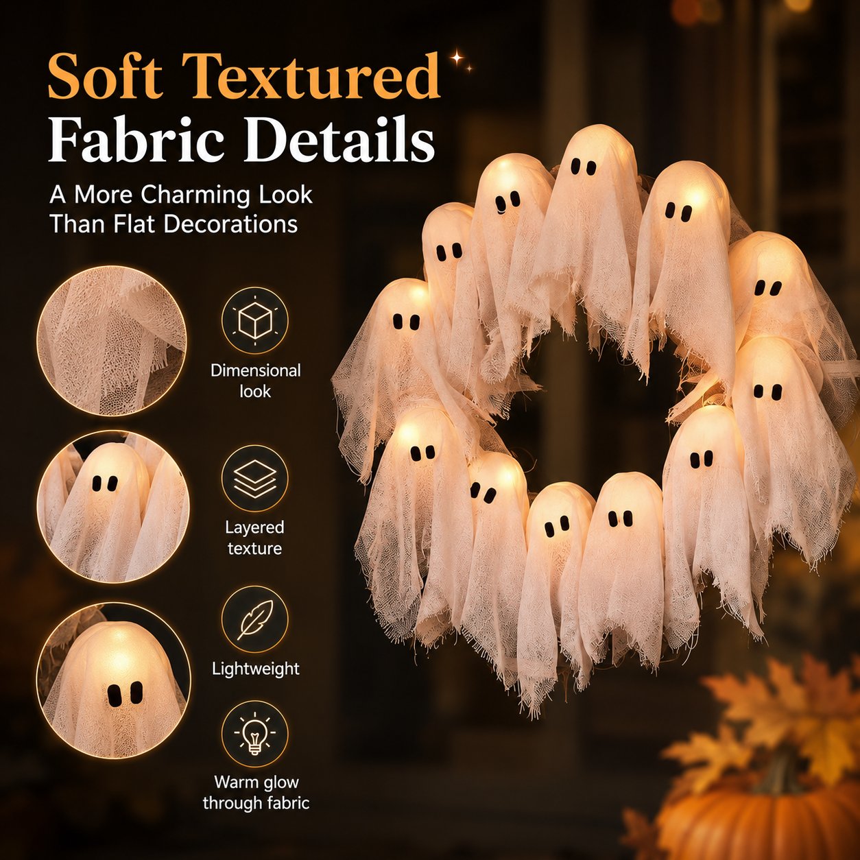 Light-Up Halloween Ghost Wreath