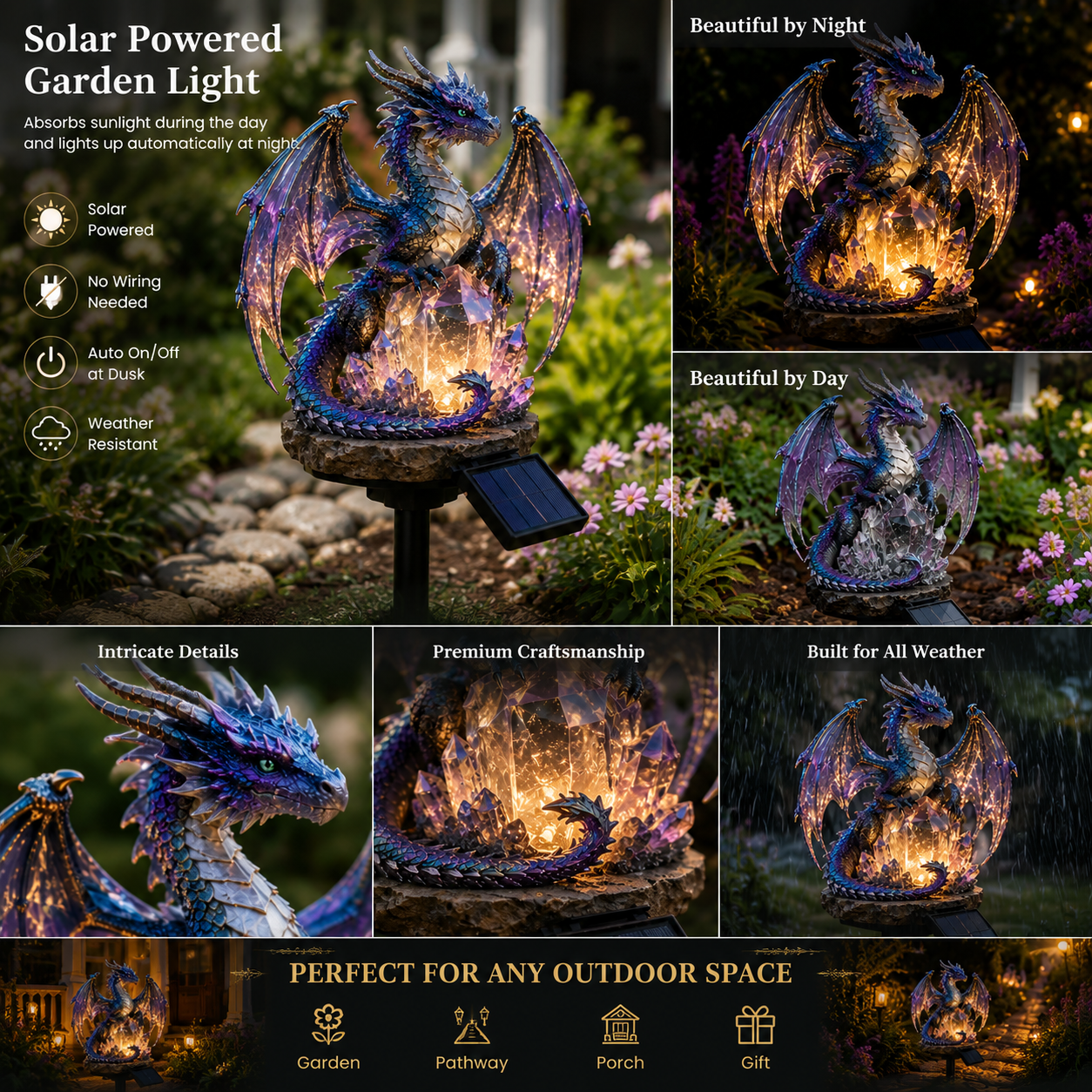 🐉 Amethyst Crystal Dragon✨️Solar Dragon Crystal Garden Light