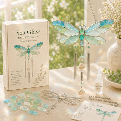 Personalized Coastal Glow Sea Glass Suncatcher Wind Chime Kit Collection, Home Decor, Birthday Gift for Ocean Lovers