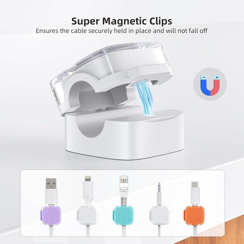 Magnetic Cord Organizer – 6 Pack Wall Mounted & Desktop Cable Holder, Simple Cable Management,Keep Cables in Place on Desk & Wall