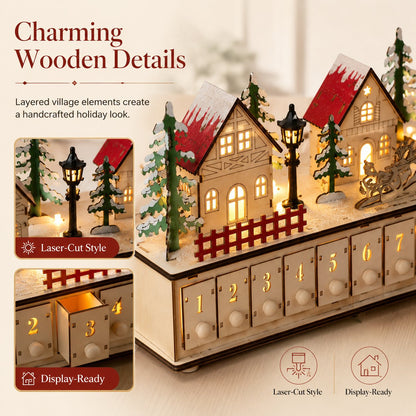 Wooden Village Advent Calendar With Led Glow