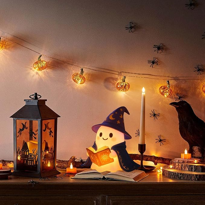 👻Wizard Reading Ghost LED Night Light Resin Cute Desk Lamp Portable Hallowee