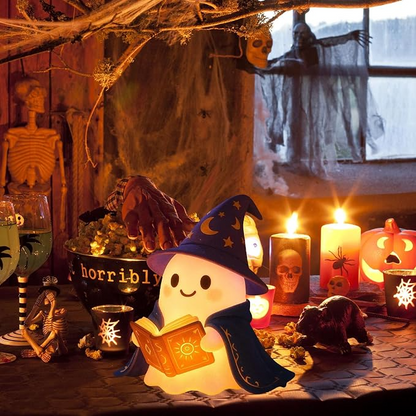 👻Wizard Reading Ghost LED Night Light Resin Cute Desk Lamp Portable Hallowee