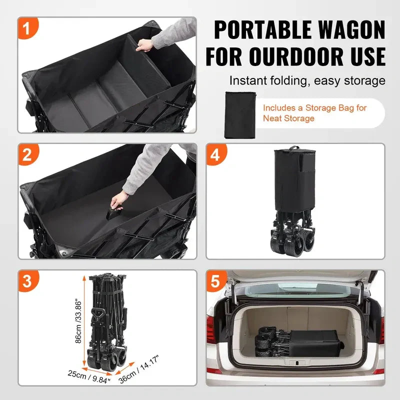 【Summerfinds】 DeckWagon Foldable Double Decker Wagon Collapsible Wagon Cart with All-Terrain WheelsHeavy Duty Folding Wagon Cart for CampingShoppingGarden52" Extra Long Extender