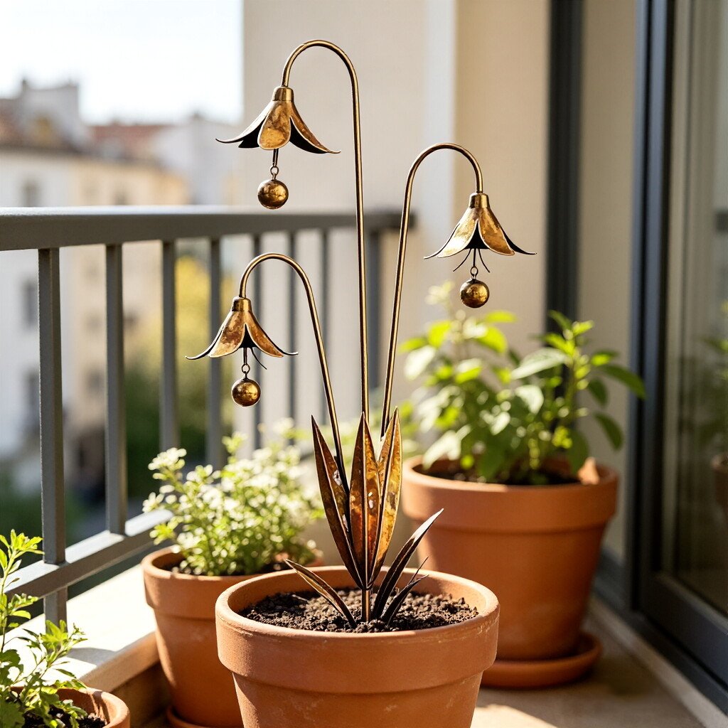 🏡Flamed Copper Three Calla Lilies Garden Stake with Bells