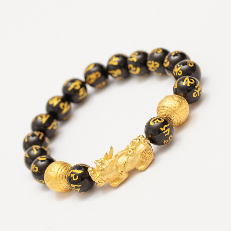 Black Onyx Om Mani Padme Hum Beads Pixiu Bracelet