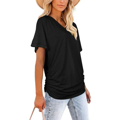 🔥Last Day 65% OFF - Womens Short Sleeve V Neck Dolman Tops with Side Shirring Loose Fit Shirts
