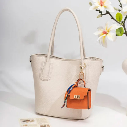 Mini Square Bag Pendant Keychain - High Quality Leather with Colorful Strap