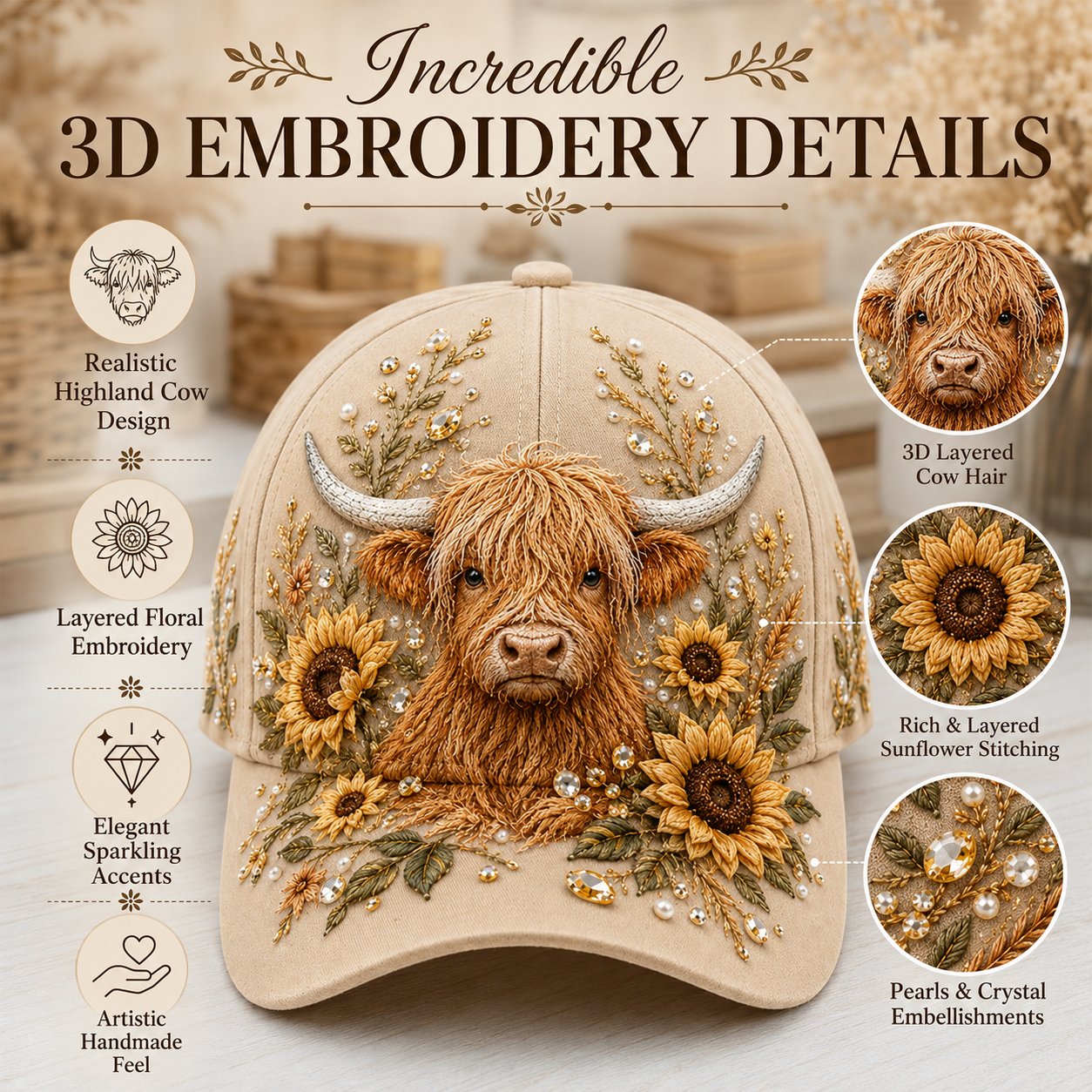 🔥LAST DAY 50% OFF - 🦬3D Highland Cow Embroidery Cap🧢(Breathable & Lightweight Comfort & Unisex Fit)