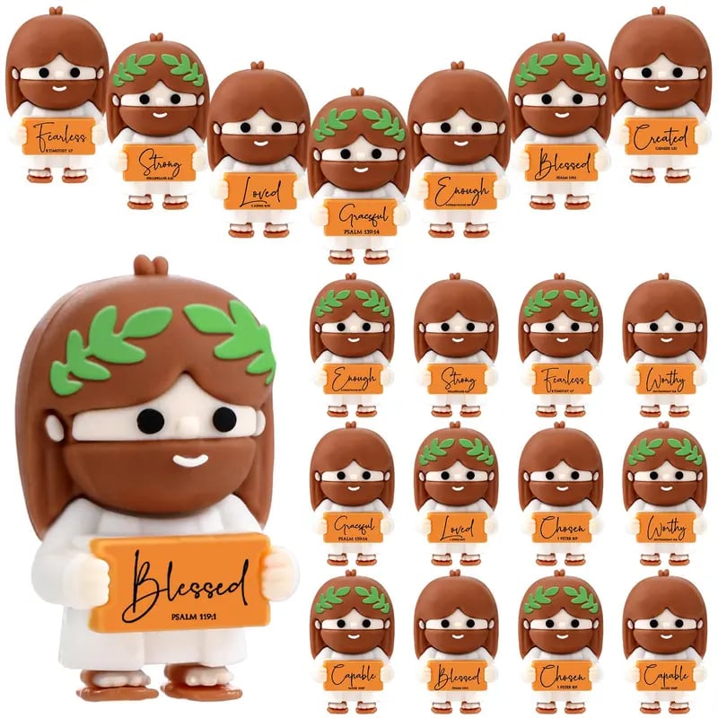 ✝️Cute Mini Jesus Figurines with Bible Verses | Inspirational Christian Desk Decor & Party Favors🌸