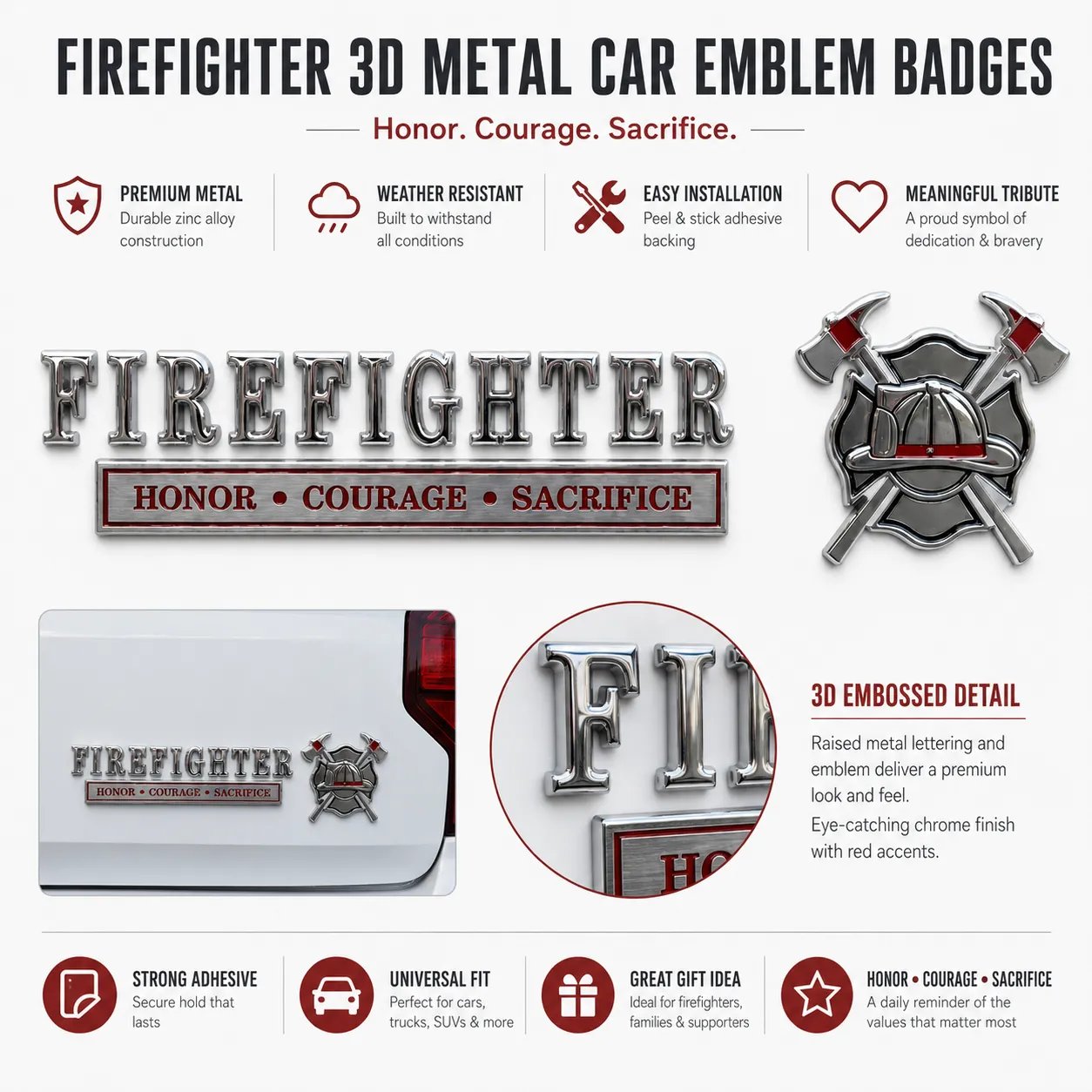 🔥Father's Day 50% OFF - 🚒 Firefighter Honor Courage Sacrifice Car Emblem Metal Badge