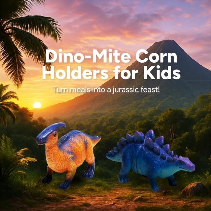 Dinosaur Corn Holders for Corn On The Cob - Funny Corn Cob Holder for Kids and Adults with Stainless Steel Prongs