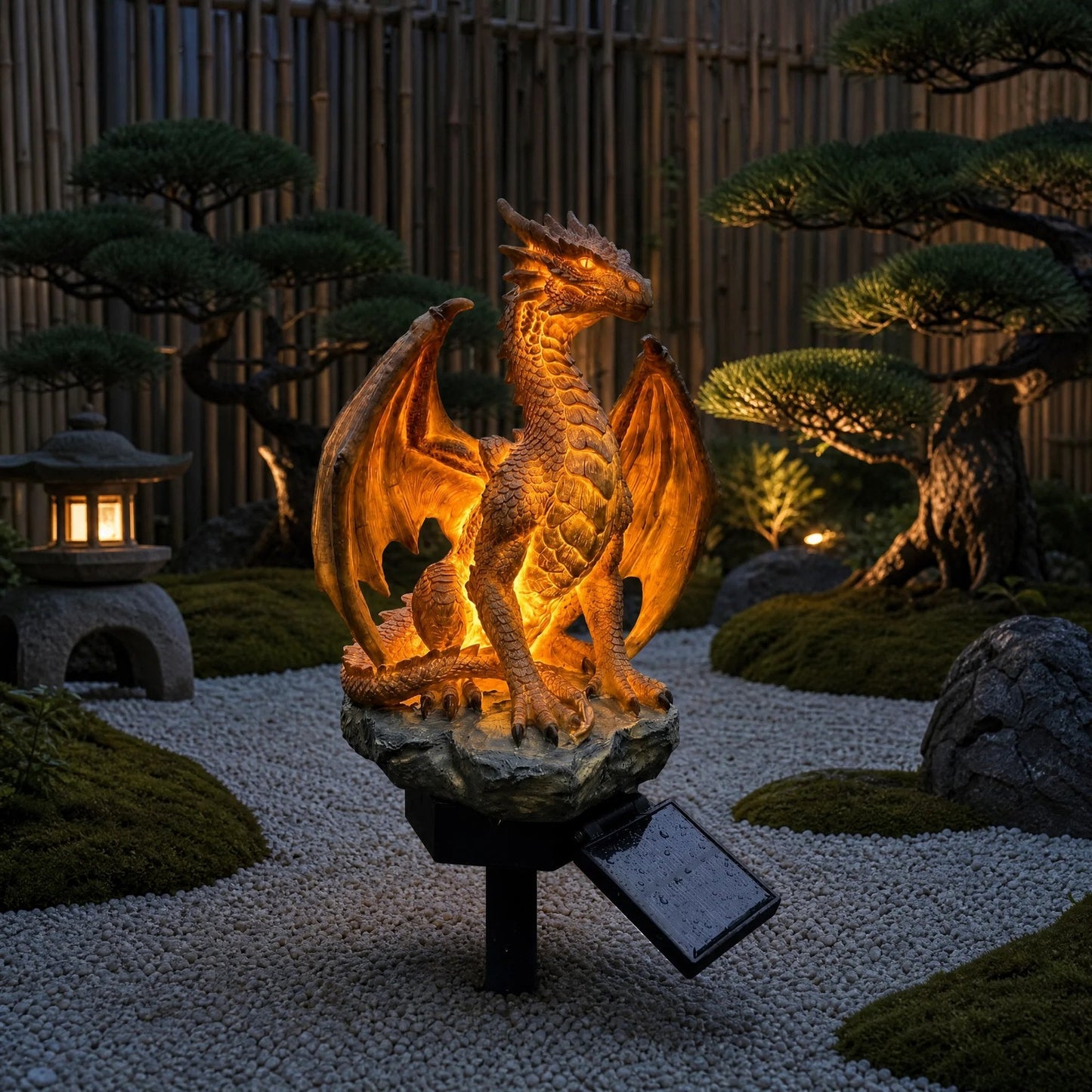 Solar Dragon Garden Statue Light – Golden Ember Fantasy Outdoor Decor