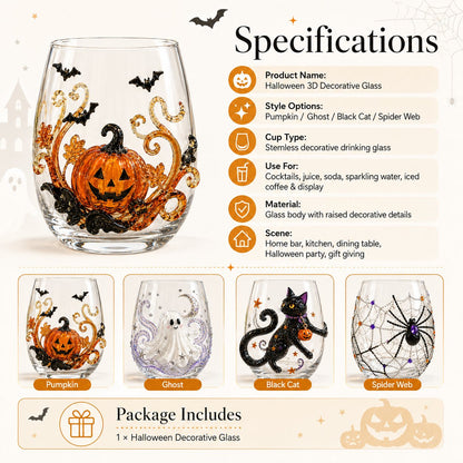 🎃 3D Halloween Artisan Glassware Collection | For Magical Halloween Sips, Eye-Catching 3D Details, Luminous Festive Party Moments & Cozy Fall Home Bar Glow