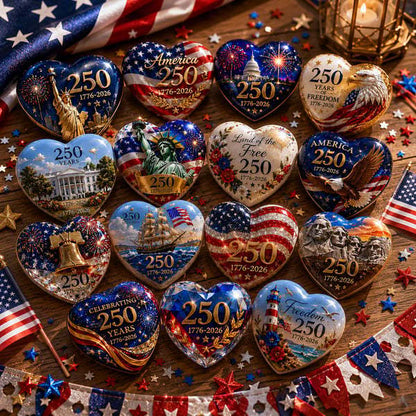 🇺🇸 America 250th Anniversary Commemorative Heart Ornament Collection | 15-Piece Patriotic Keepsake Set🎁Buy 2 Free Shipping