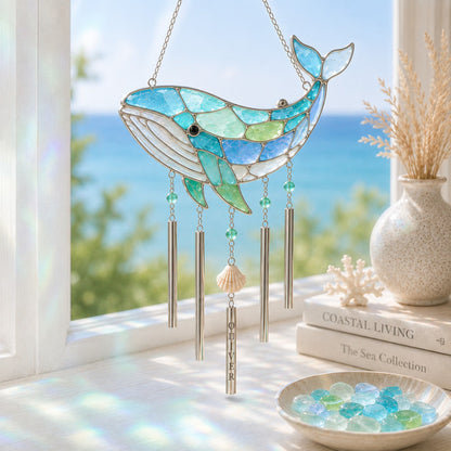 Personalized Coastal Glow Sea Glass Suncatcher Wind Chime Kit Collection, Home Decor, Birthday Gift for Ocean Lovers