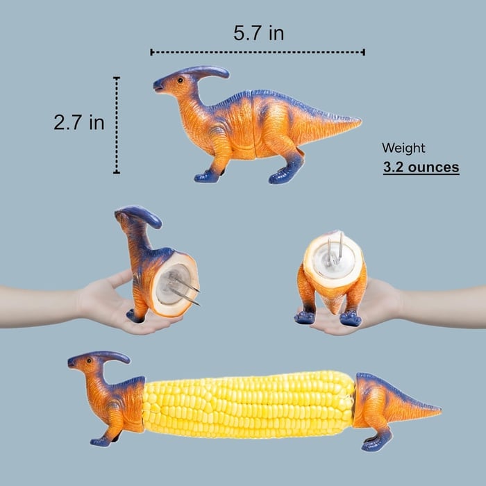 Dinosaur Corn Holders for Corn On The Cob - Funny Corn Cob Holder for Kids and Adults with Stainless Steel Prongs