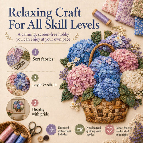 🔥HOT SALE 50% OFF - 🌸Floral Basket Patchwork DIY Kit | 3D Layered Fabric Flower Art Craft for Home Decor & Gifts